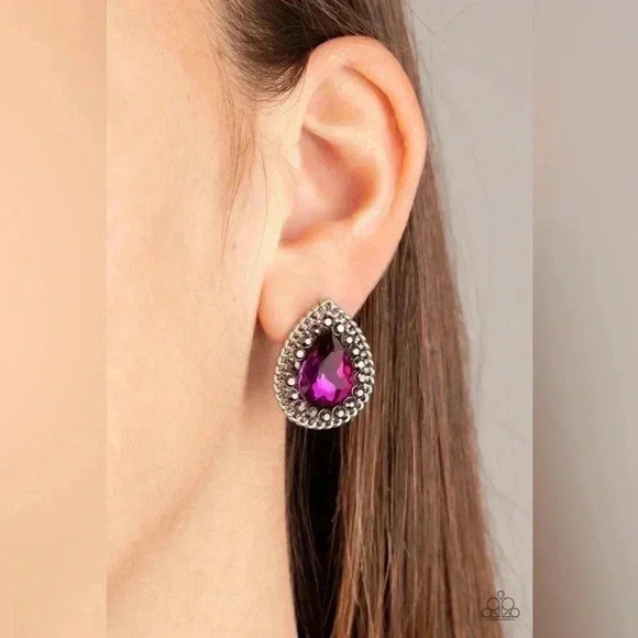 Pink Teardrop Earrings - Picture 3 of 4